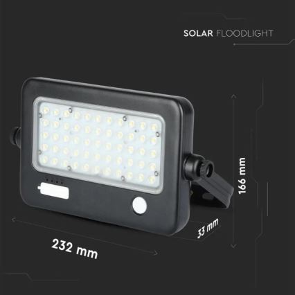 LED Dimmable solar floodlight with a sensor LED/10W/3,7V 4000K IP65 + USB port