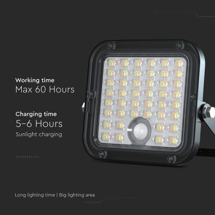 LED Dimmable solar floodlight with sensor LED/10W/3,7V 4000/6000K IP65 + remote control