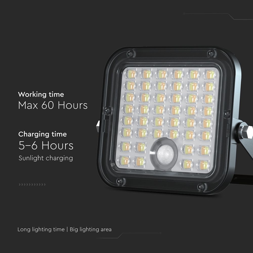 LED Dimmable solar floodlight with sensor LED/10W/3,7V 4000/6000K IP65 + remote control