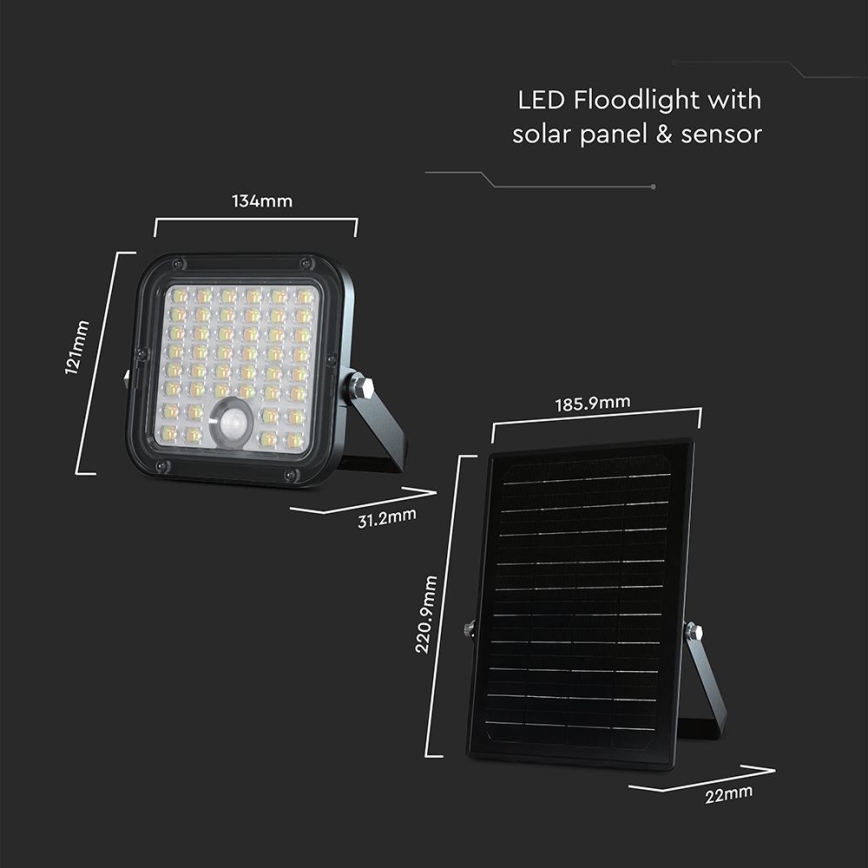LED Dimmable solar floodlight with sensor LED/10W/3,7V 4000/6000K IP65 + remote control