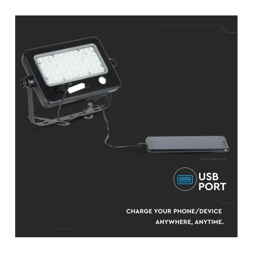 LED Dimmable solar floodlight with sensor LED/10W/3,7V 4000K IP65 7200 mAh + USB port