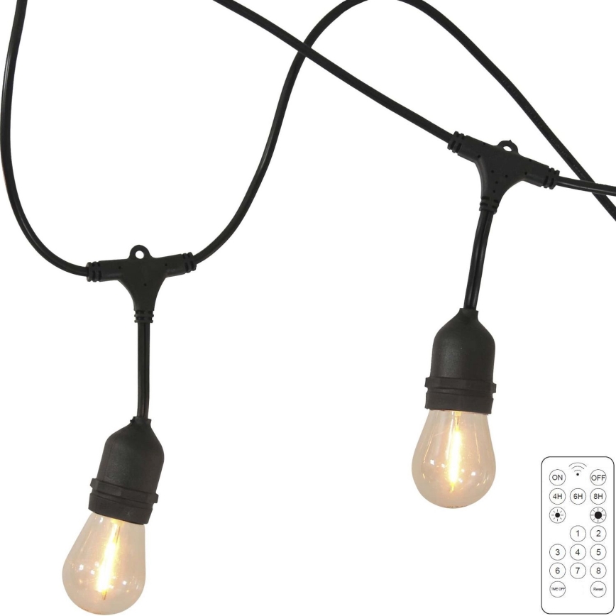 LED Dimmable solar outdoor chain PARTY 10xE27/3,7V 10 m IP44 + remote control