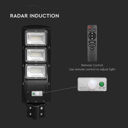 LED Dimmable solar street lamp with motion and dusk sensor LED/12W/3,2V 6000K IP65 10000 mAh black + remote control