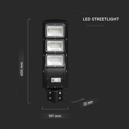 LED Dimmable solar street lamp with motion and dusk sensor LED/12W/3,2V 6000K IP65 10000 mAh black + remote control