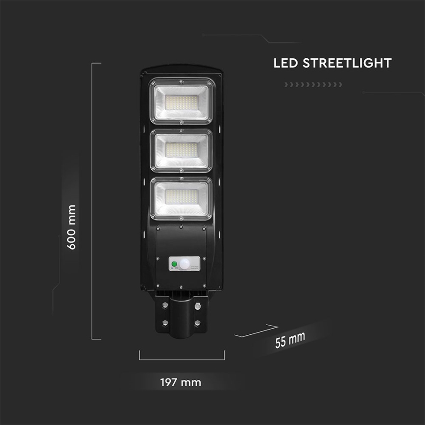 LED Dimmable solar street lamp with motion and dusk sensor LED/12W/3,2V 6000K IP65 10000 mAh black + remote control
