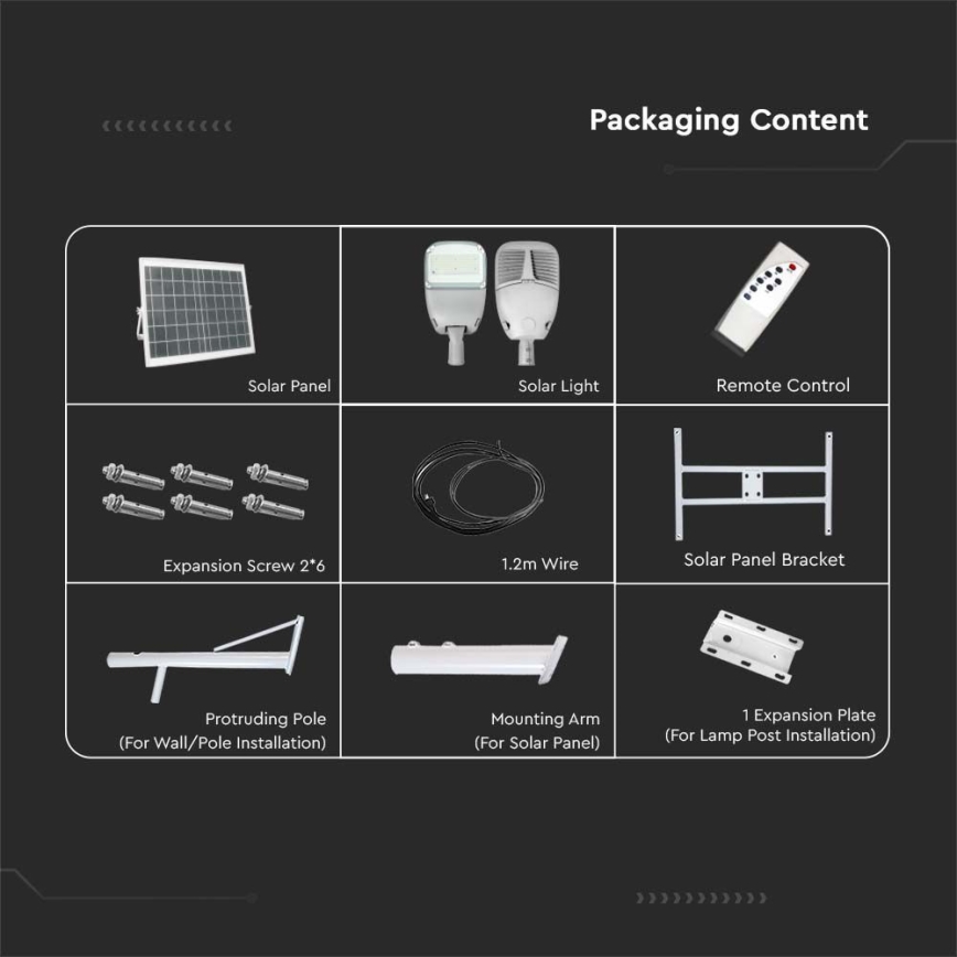 LED Dimmable solar street lamp SAMSUNG CHIP LED/50W/6,4V 6000K IP65 + remote control