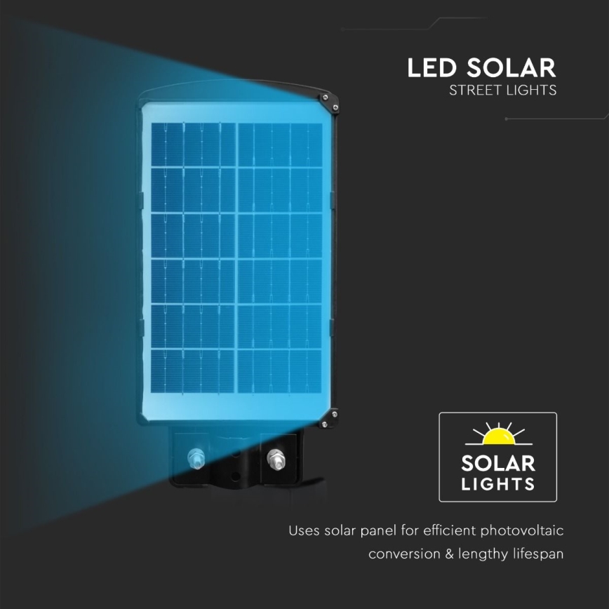 LED Dimmable solar street lamp with motion and dusk sensor LED/6W/3,2V 6000K IP65 5000 mAh black + remote control