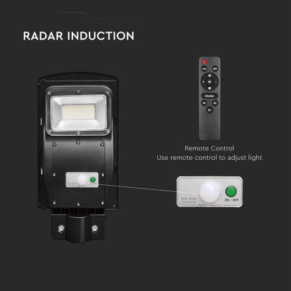 LED Dimmable solar street lamp with motion and dusk sensor LED/6W/3,2V 6000K IP65 5000 mAh black + remote control