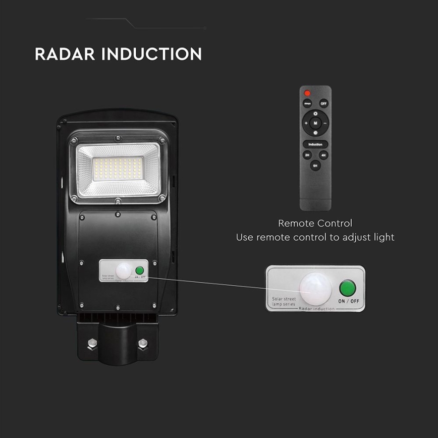 LED Dimmable solar street lamp with motion and dusk sensor LED/6W/3,2V 6000K IP65 5000 mAh black + remote control
