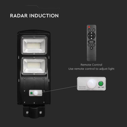LED Dimmable solar street lamp with motion and dusk sensor LED/8W/3,2V 6000K IP65 9000 mAh black + remote control