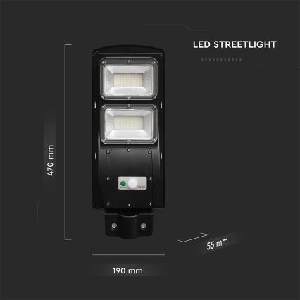 LED Dimmable solar street lamp with motion and dusk sensor LED/8W/3,2V 6000K IP65 9000 mAh black + remote control