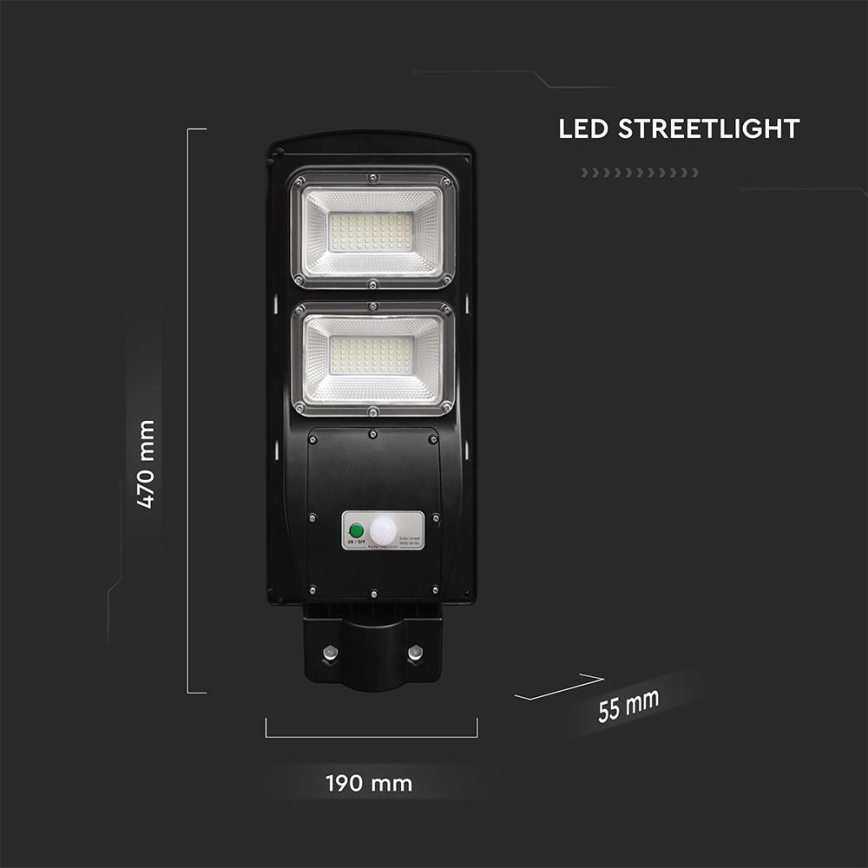 LED Dimmable solar street lamp with motion and dusk sensor LED/8W/3,2V 6000K IP65 9000 mAh black + remote control