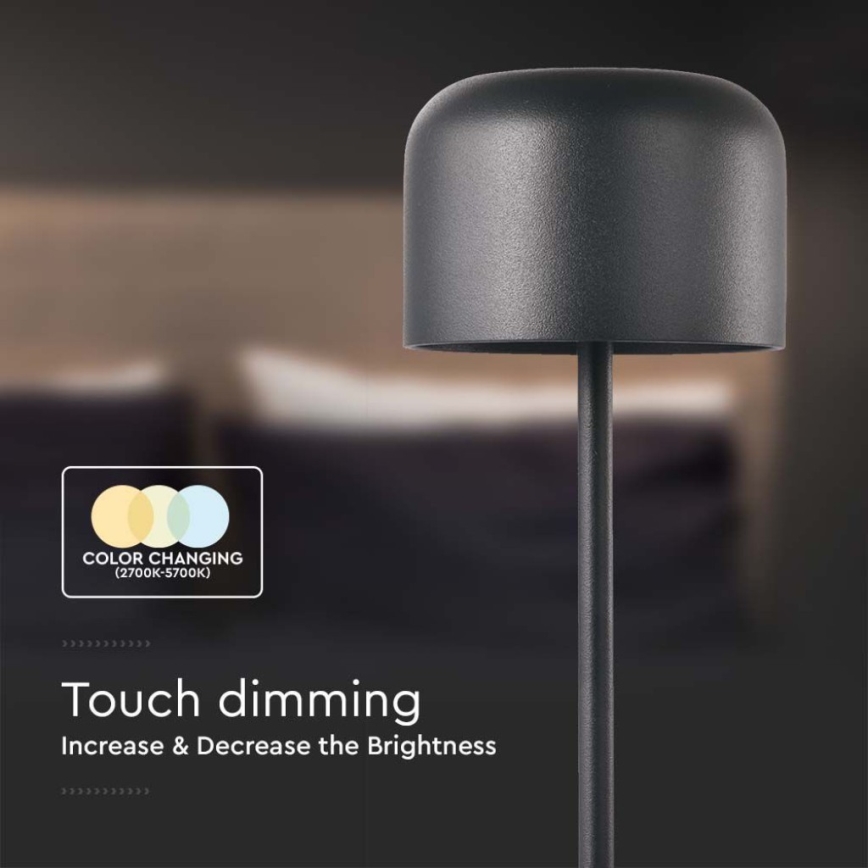LED Dimmable rechargeable touch table lamp LED/1,5W/5V 2700-5700K IP54 2200 mAh black