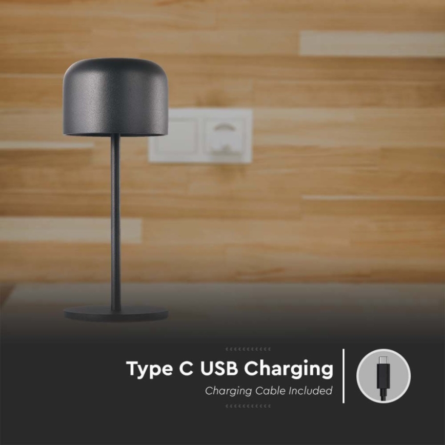 LED Dimmable rechargeable touch table lamp LED/1,5W/5V 2700-5700K IP54 2200 mAh black