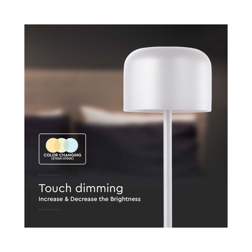 LED Dimmable rechargeable touch table lamp LED/1,5W/5V 2700-5700K IP54 2200 mAh white