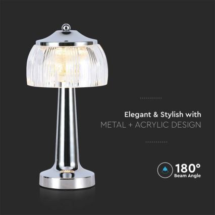 LED Dimmable rechargeable touch table lamp LED/1W/5V 3000-6000K 1800 mAh shiny chrome
