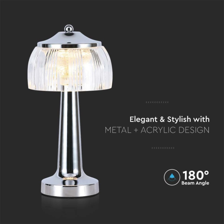 LED Dimmable rechargeable touch table lamp LED/1W/5V 3000-6000K 1800 mAh shiny chrome