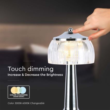 LED Dimmable rechargeable touch table lamp LED/1W/5V 3000-6000K 1800 mAh shiny chrome