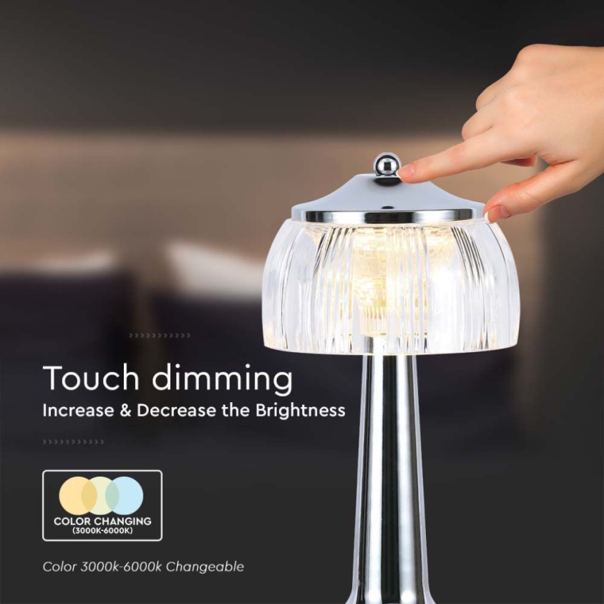 LED Dimmable rechargeable touch table lamp LED/1W/5V 3000-6000K 1800 mAh shiny chrome
