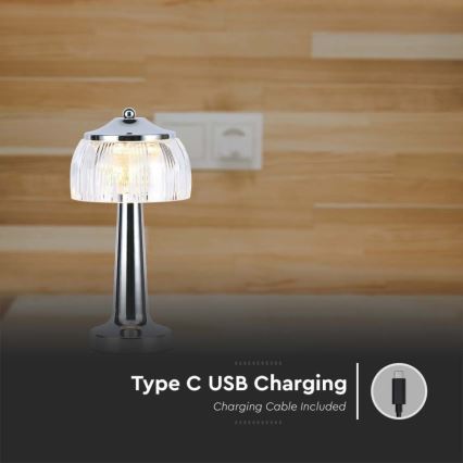 LED Dimmable rechargeable touch table lamp LED/1W/5V 3000-6000K 1800 mAh shiny chrome