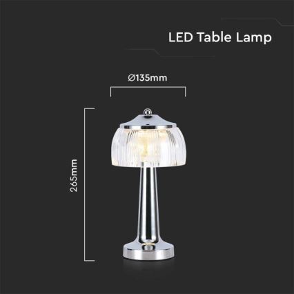 LED Dimmable rechargeable touch table lamp LED/1W/5V 3000-6000K 1800 mAh shiny chrome