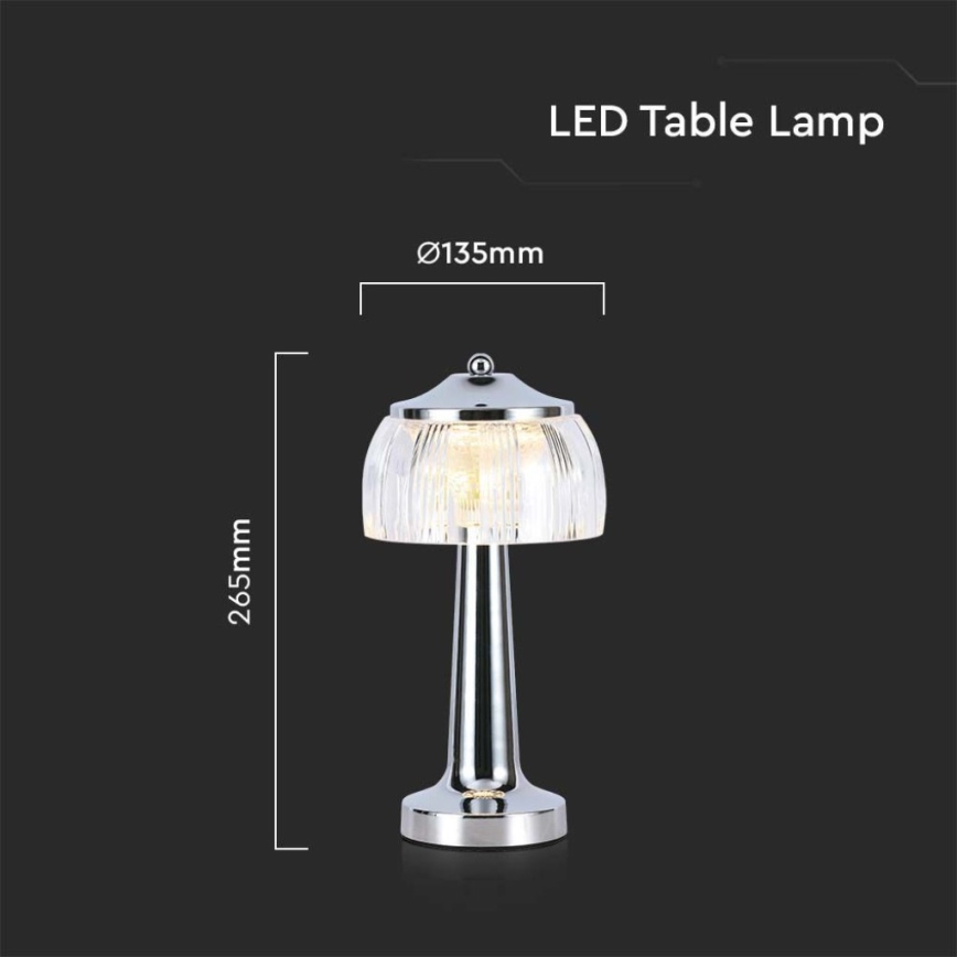 LED Dimmable rechargeable touch table lamp LED/1W/5V 3000-6000K 1800 mAh shiny chrome
