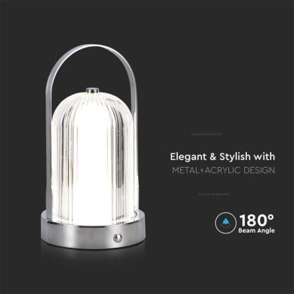 LED Dimmable rechargeable touch table lamp LED/1W/5V 3000-6000K 1800 mAh matte chrome