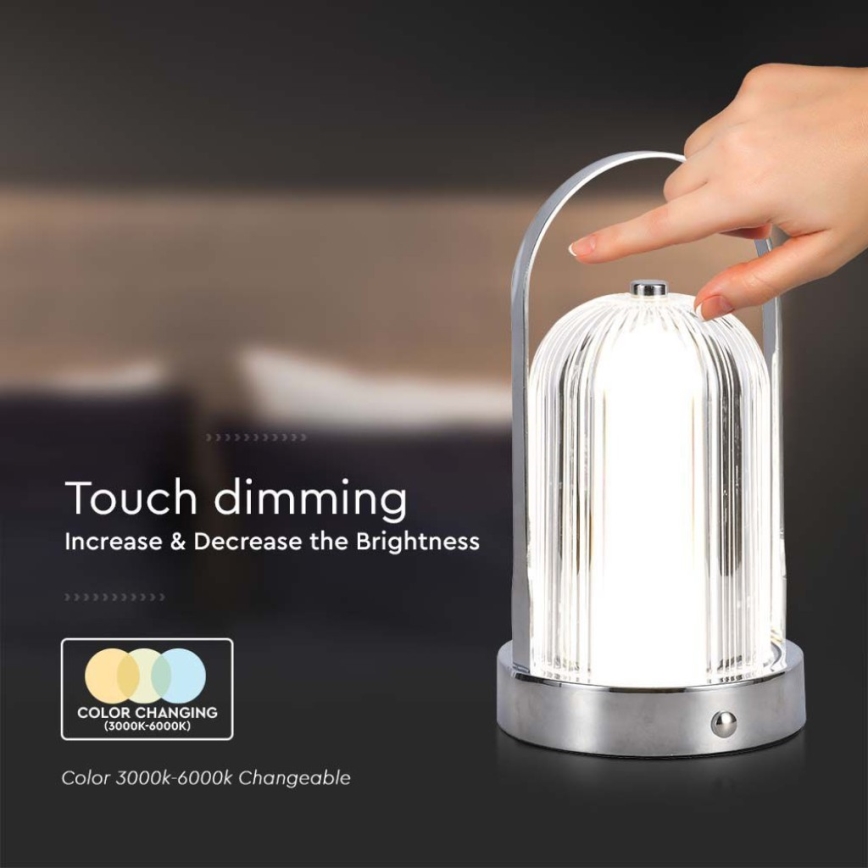 LED Dimmable rechargeable touch table lamp LED/1W/5V 3000-6000K 1800 mAh matte chrome