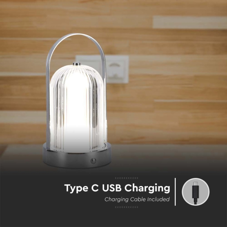 LED Dimmable rechargeable touch table lamp LED/1W/5V 3000-6000K 1800 mAh matte chrome