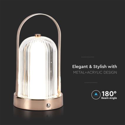 LED Dimmable rechargeable touch table lamp LED/1W/5V 3000-6000K 1800 mAh copper