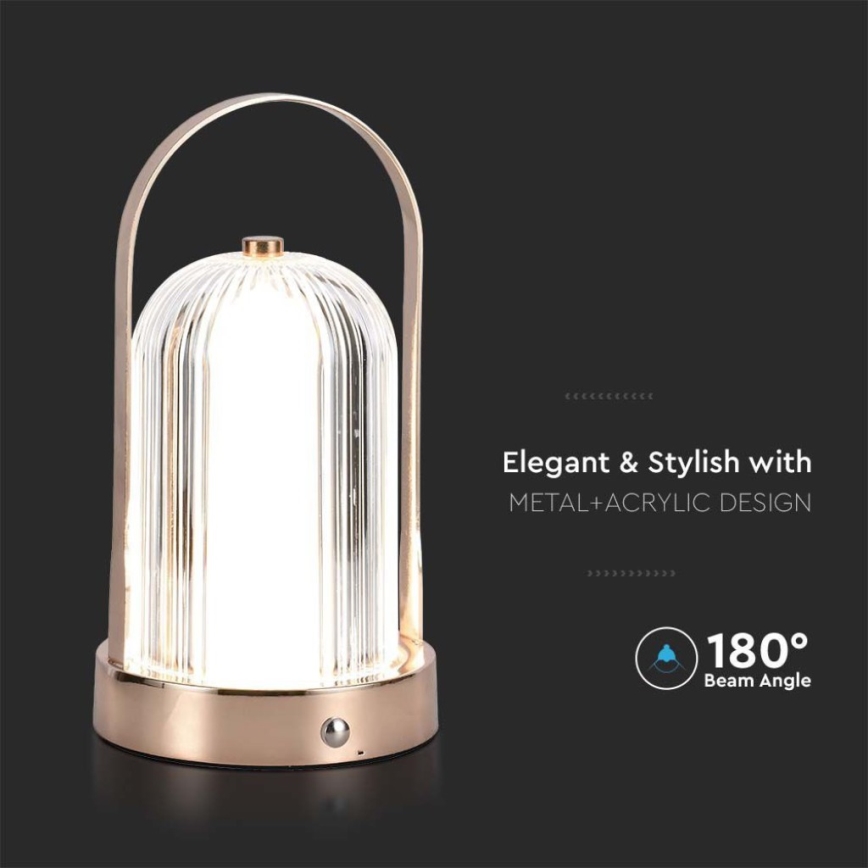 LED Dimmable rechargeable touch table lamp LED/1W/5V 3000-6000K 1800 mAh copper