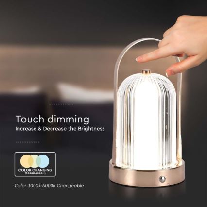 LED Dimmable rechargeable touch table lamp LED/1W/5V 3000-6000K 1800 mAh copper