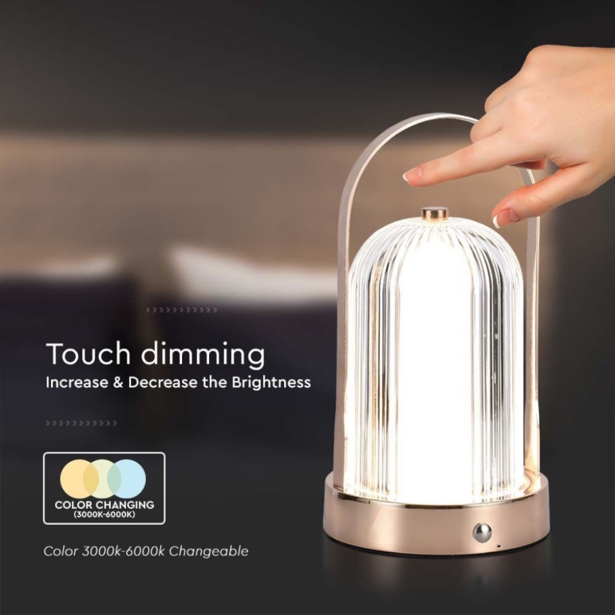 LED Dimmable rechargeable touch table lamp LED/1W/5V 3000-6000K 1800 mAh copper