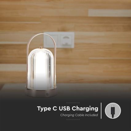 LED Dimmable rechargeable touch table lamp LED/1W/5V 3000-6000K 1800 mAh copper