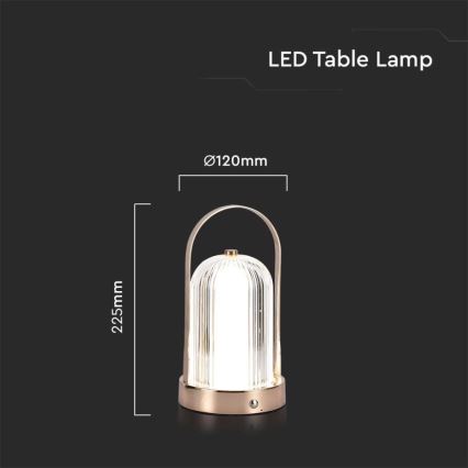 LED Dimmable rechargeable touch table lamp LED/1W/5V 3000-6000K 1800 mAh copper
