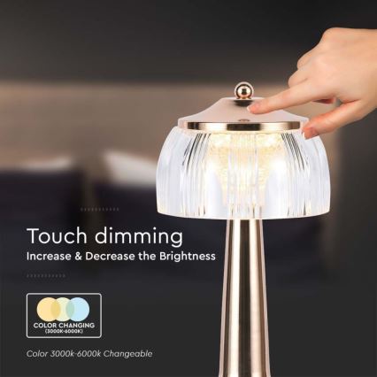 LED Dimmable rechargeable touch table lamp LED/1W/5V 3000-6000K 1800 mAh Rose gold