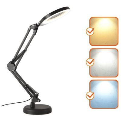 LED Dimmable table lamp with a magnifying glass 2in1 AURIQ LOUPE LED/10W/5V 3000/4000/6500K black