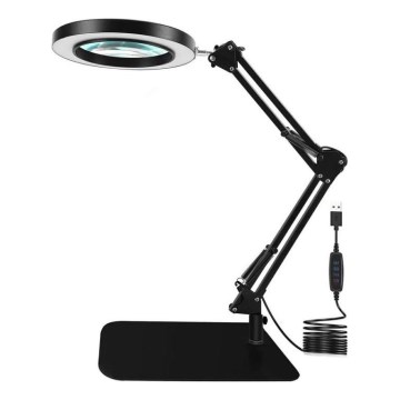 LED Dimmable table lamp with a magnifying glass LED/11W/5V 3000-6000K black