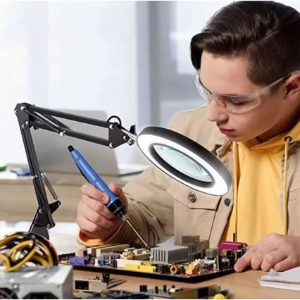 LED Dimmable table lamp with a magnifying glass LED/11W/5V 3000-6000K black