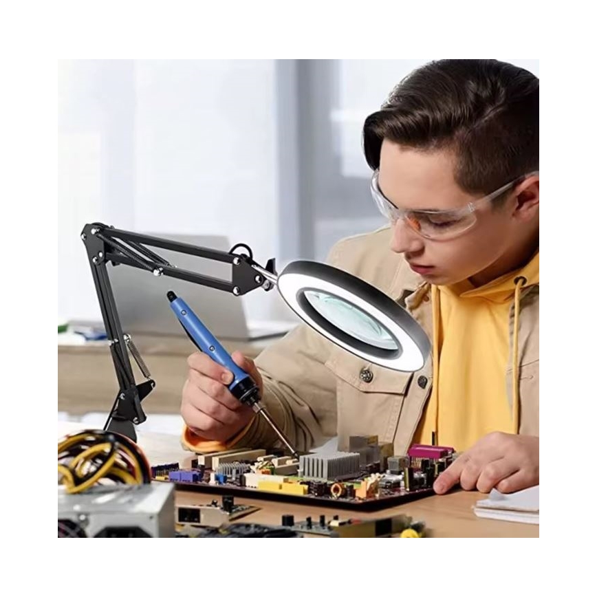 LED Dimmable table lamp with a magnifying glass LED/11W/5V 3000-6000K black