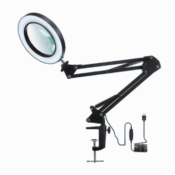 LED Dimmable table lamp with a magnifying glass LED/22W/5V 4000-6000K black