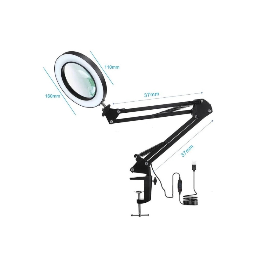 LED Dimmable table lamp with a magnifying glass LED/22W/5V 4000-6000K black