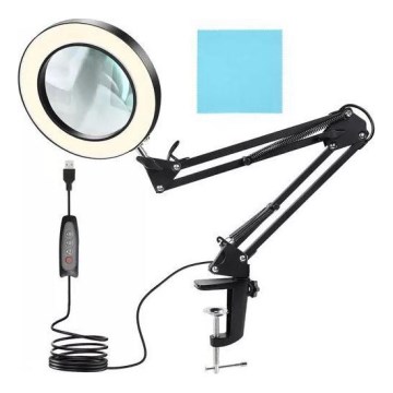 LED Dimmable table lamp with a magnifying glass LED/6W/5V 3000K/4000K/6000K black