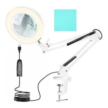LED Dimmable table lamp with a magnifying glass LED/6W/5V 3000K/4000K/6000K white