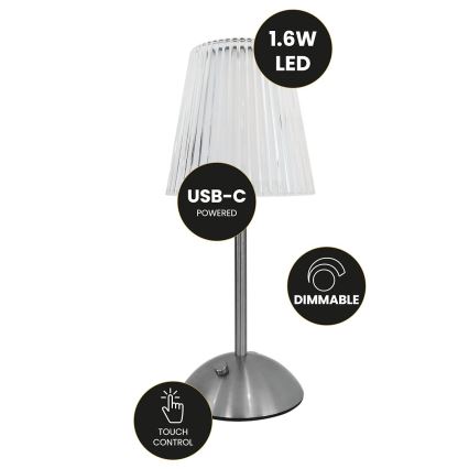 LED Dimmable touch rechargeable table lamp ELBA LED/1,6W/800 mAh matte chrome/clear