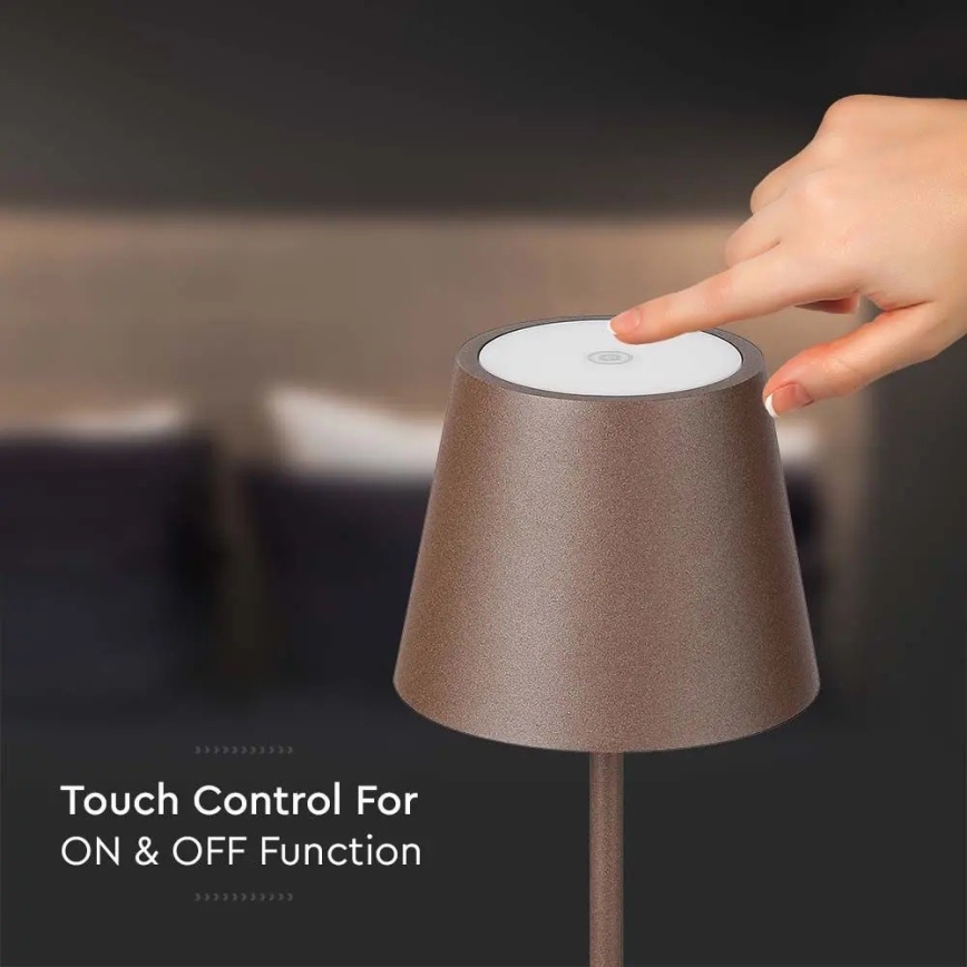 LED Dimmable touch rechargeable table lamp LED/2W/5V 4400 mAh 3000K IP54 brown