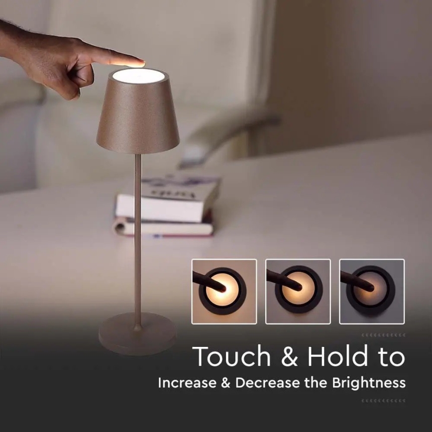 LED Dimmable touch rechargeable table lamp LED/2W/5V 4400 mAh 3000K IP54 brown