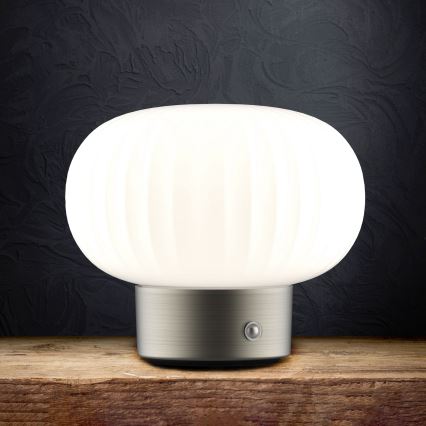 LED Dimmable touch table lamp LATTE LED/1,8W/5V USB 2000 mAh matte chrome/white