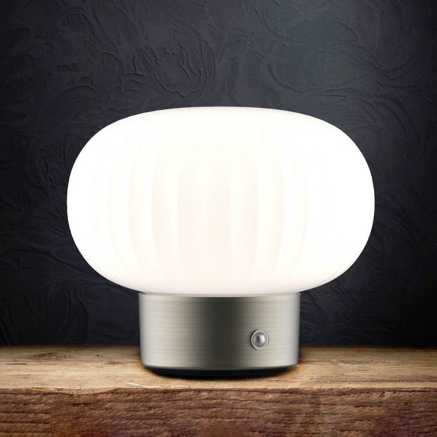 LED Dimmable touch table lamp LATTE LED/1,8W/5V USB 2000 mAh matte chrome/white