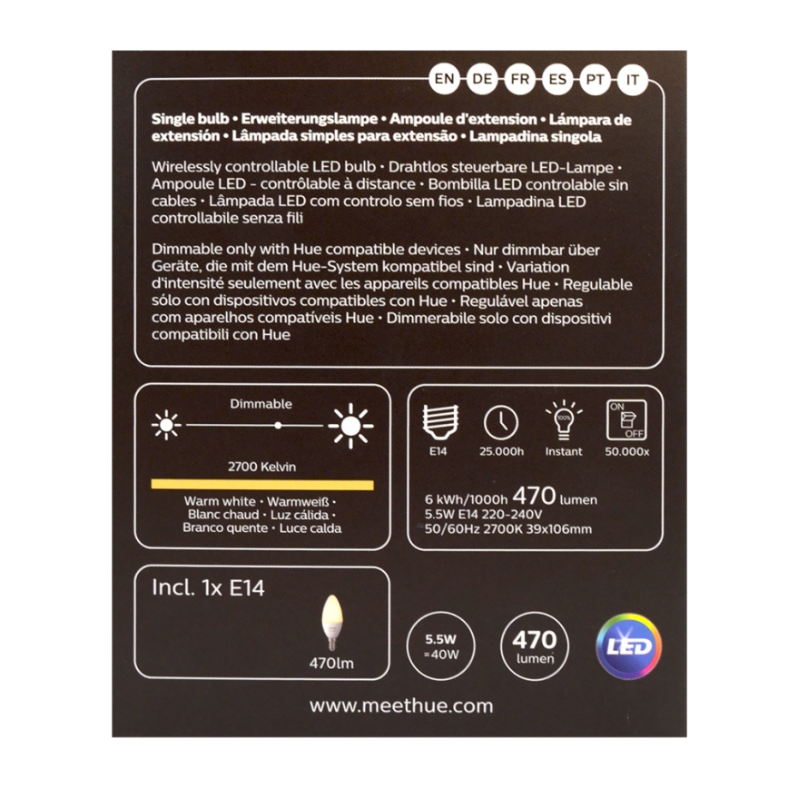 LED Dimming bulb Philips Hue WHITE E14/5,5W/230V 2700K